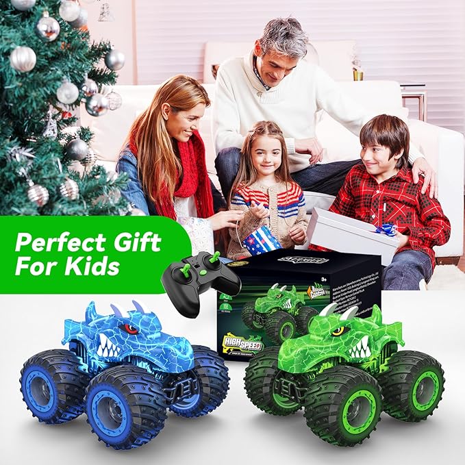 Remote Control Car, 2.4GHz Monster Trucks Toys with Light Spray, Birthday Gift for Kids 3 4 5 6 7 8, All Terrain RC Cars, Toddler Toys for Boys Girls 3+ Year Old