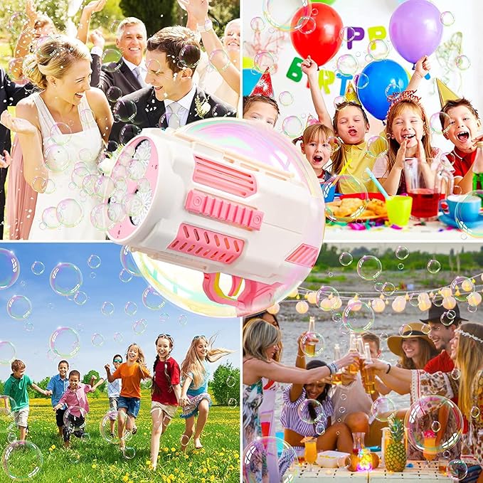 Upgraded Bubble Gun No Dip, Bubble Machine Gun with Light, 9000+ Bubbles Per Min Bubbles for Kids Toys, 2025 Top for Kids, Grandkids, Boys, Girls 3-12 Years Old -Pink