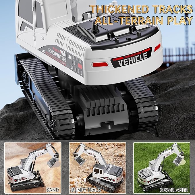 Remote Control Excavator for Boys 4-7, RC Excavator for Kids, 27 MHz Construction Trucks Vehicles Toys for Toddlers 1-3 3-5 4-7 with Metal Shovel and Light Birthday Boys Gifts