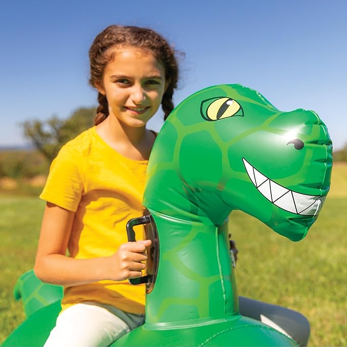 Hearthsong Hop N Go Inflatable Dino Riding Bouncy Hopping Toys for Kids Ages 5+ - Ride On Bouncer Animal Hopper Jumping Toys for Outdoor Games