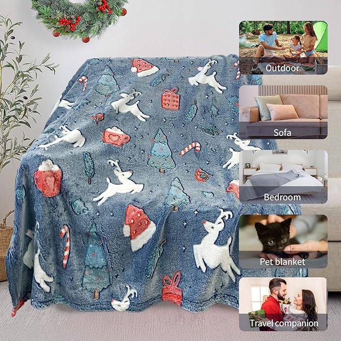 Christmas Blanket for Boys, Christmas Glow in The Dark Blanket for Kids/Toddler/Baby, Soft Fleece Blankets and Throw, Birthday 40"x 60"