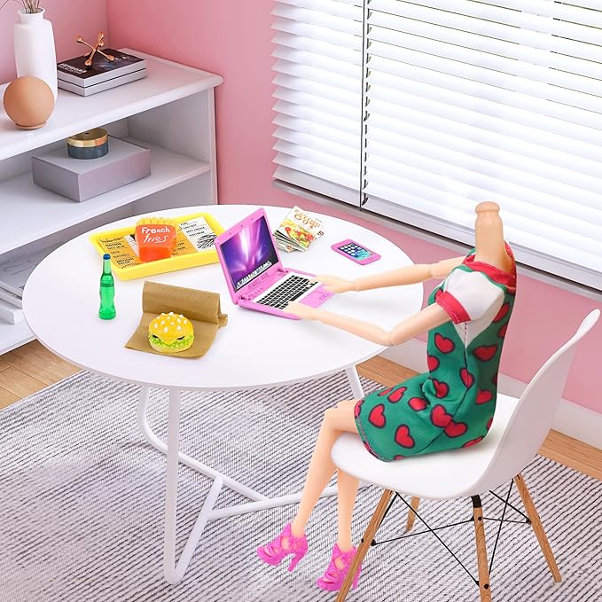 15 Pcs Doll Accessories Miniature Laptop Computer Tablet Phone Mini Backpack and Mini Food Including Burger Soda Set and Burger Hot Dog Set and Gourmet Magazine for 11.5 inch Doll