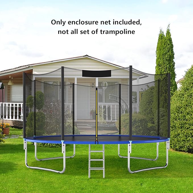 Goplus Trampoline Safety Net for 8FT 10FT 12FT 14FT 15FT 16FT Round Frame Trampoline, Weather-Resistant Replacement Enclosure Net with Double-Headed Zipper, Hooks, Net Only
