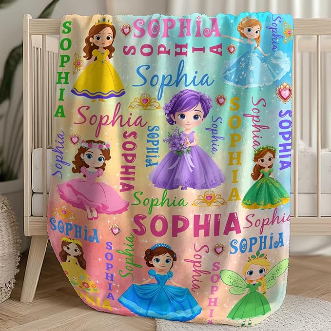 Custom Girl Blanket with Name Personalized Cute Pink Princess Blanket for Newborn Customized Soft Flannel Throw Blanket Gift for Toddler on Birthday Baby Shower Christmas