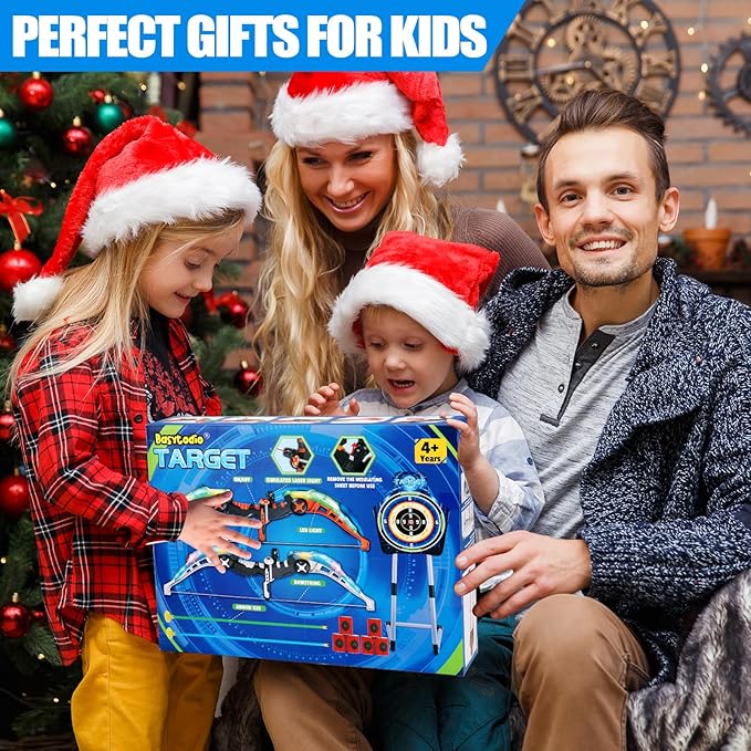 2 Pack Kids Bow and Arrow Set, LED Light Up Archery Set with 20 Suction Cup Arrows, Indoor Outdoor Sport Games for Kids Ages 4-8 8-12, Birthday Gifts Toys for 4 5 6 7 8 9 10 11 12 Year Old Boys Girls