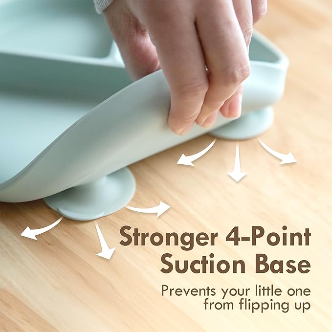 Moonkie Suction Plates for Baby | 100% Silicone BPA-Free Baby Plates with Lids and Food Cover | Divided Design | Microwave and Dishwasher Safe | Toddler Plates 3 Pack