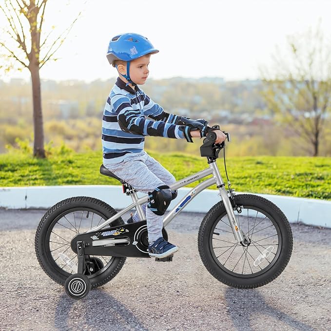 BABY JOY Outer Space Kids Bike, 14 16 18 Inch Sport Bicycle for 3-8 Years Old w/Adjustable Saddle, Training Wheels, Widened Tyre, Handbrake & Coaster Brake, 95% Pre-Assembled Girls Boys Bike