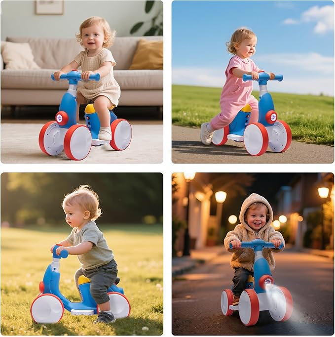 Electric Baby Balance Bike with Bubble Machine for 1 Year Old Boys Girls 4 in 1 Toddler Balance Bike 12-48 Month Kids Bubble Bike Ride Toys First Birthday Gift with Powered Motor,Music,LED Lights