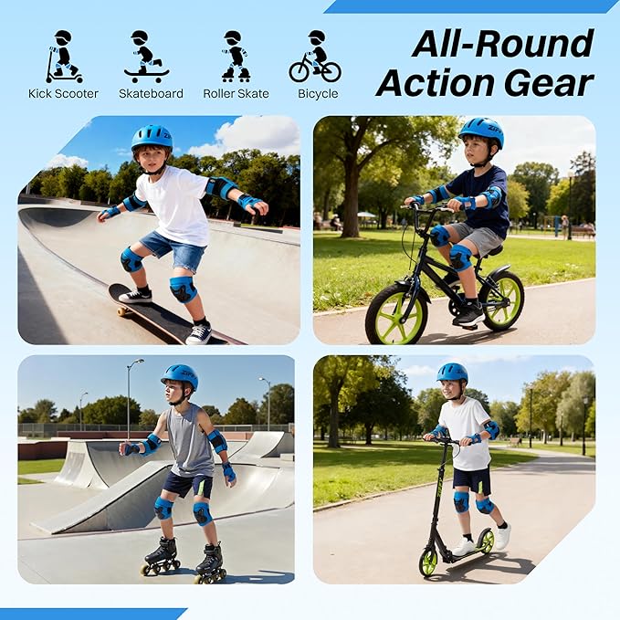 ZIFFY Knee Pads for Kids, Adjustable Knee and Elbow Pads Set with Wrist Guard, Protective Gear for Boys Girls Skateboard Roller Skating Cycling Bike – 2 Sizes, 4 Colors by Jova