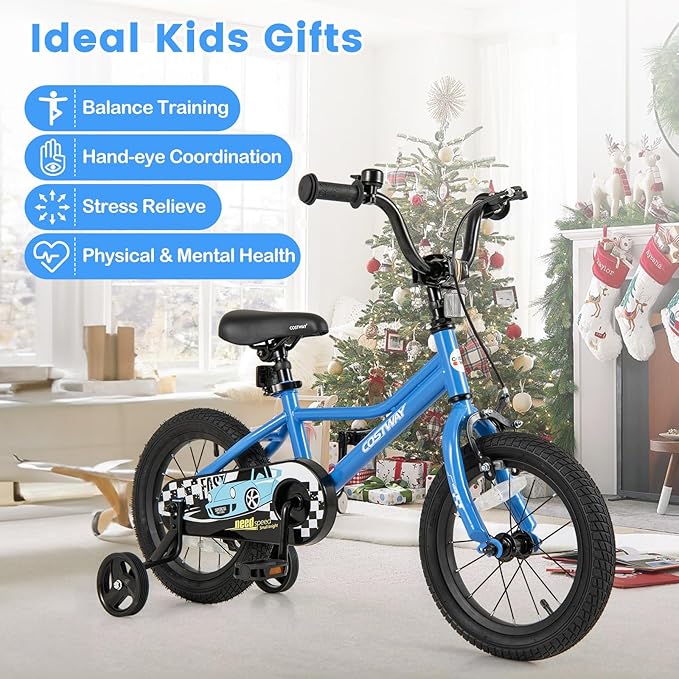 COSTWAY 12/14/16/18 Inch Kids Bike, Boys & Girls Training Bike w/Removable Training Wheels, Pneumatic Tires, Adjustable Handlebar & Seat, Dual Brake System, Children Toddler Bicycle for 3-8 Years Old