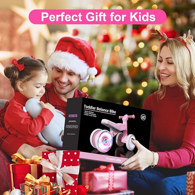 Baby Balance Bike for 1 Year Old Boys and Girls – Toddler First Bike with Colorful Lighting, 4 Wheels Safe Indoor Ride On Toy for 12-24 Months, First Birthday Gift