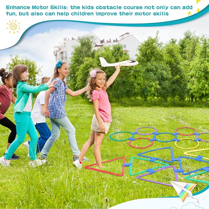 Liliful 3 Set Hopscotch Ring Game Multicolored Hopscotch Squares Triangle Set and Connectors Outdoor Game Obstacle Course for Indoor Outdoor Playground Girls Boys Kids Balance Agility Training