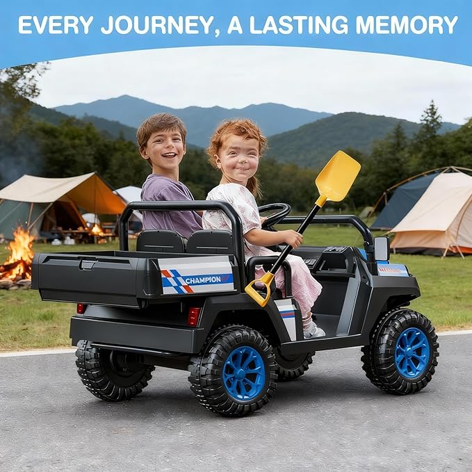 R8 Apex 2-Seater 24V Ride on Truck for Big Kids, 4WD Ride on Car w/Remote Control, Electric UTV Car, Pickup Trunk Bed, Extra Shovel, Battery Indication, 2 Speeds, Music, Wireless, LED Lights