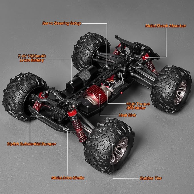 SIMREX 1/16 Scale Hobby RC Car, 36 KPH High-Speed 4WD RC Truck, 2.4 GHz Remote Control Car, All-Terrain Electric Vehicle, 4X4 Remote Contral Moster Truck for Kids and Adults