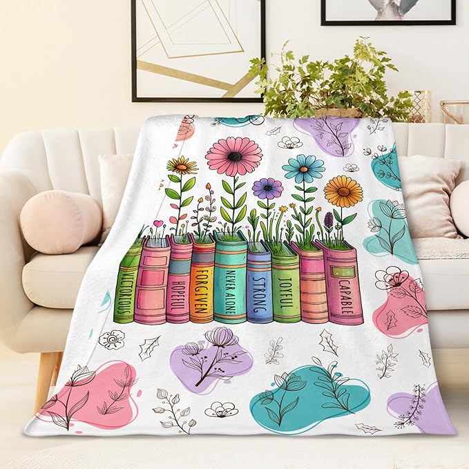 Christian Blanket for Girls, Kids Throw Blanket Christian Gifts with Flower, 40"x50" Cozy Fuzzy Cute Flannel Blankets Gift for Girl Daughter Lightweight Warm Throws for Couch Sofa Bed Decor