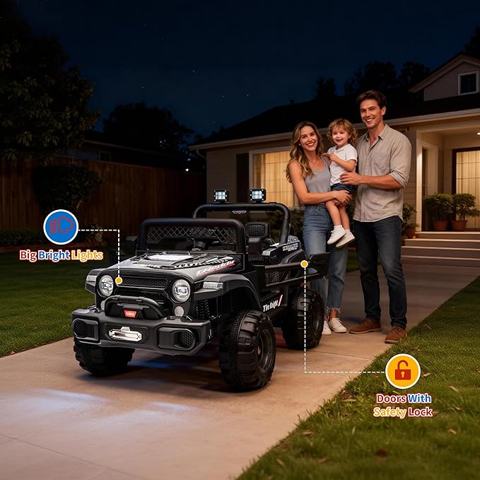 12V Kids Electric Ride on Truck,Parent Remote Control Car for Kids| Features 3 Speeds to 6MPH, 2 * 550w Moto, Spring Suspension, LED Lights, Music | for Children Aged 2-8 Years,Black