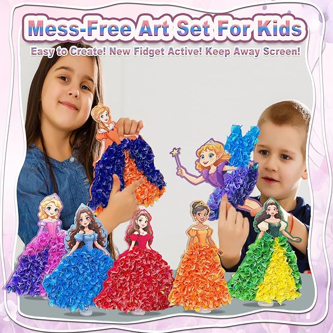mom&myaboys Poke in Fun Art Kit for Kids DIY Princess Craft Set Birthday Gifts for Girls Ages4-8,Mess-Free Art for Children Fun Activity for Boys Old 3 4 5 6 7 8 9,Christmas Gift for Kid 3 Up