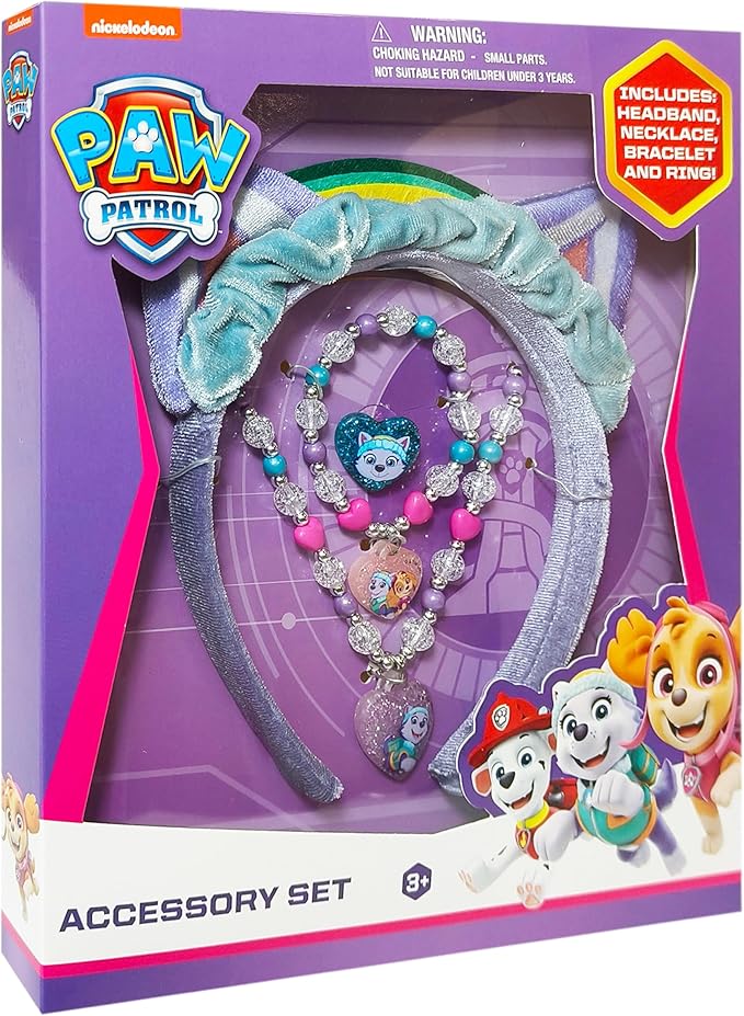 LUV HER Licensed PAW PATROL Headbands for Girls - Kids Jewelry - Dress Up Set All in one Giftable Box - Headband - Play Jewelry Set - 4pc (Toddler Headband, Necklace, Dress Up Bracelet, Ring) Ages 3+