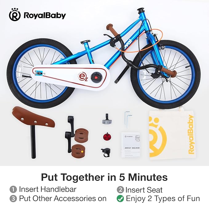 RoyalBaby Kids Bike, Terra EZ Balance to Pedal Convertable Bicycle, 14 16 18 Inch Easy Learn Balancing to Biking Boys Girls Ages 3-9 Years Beginners