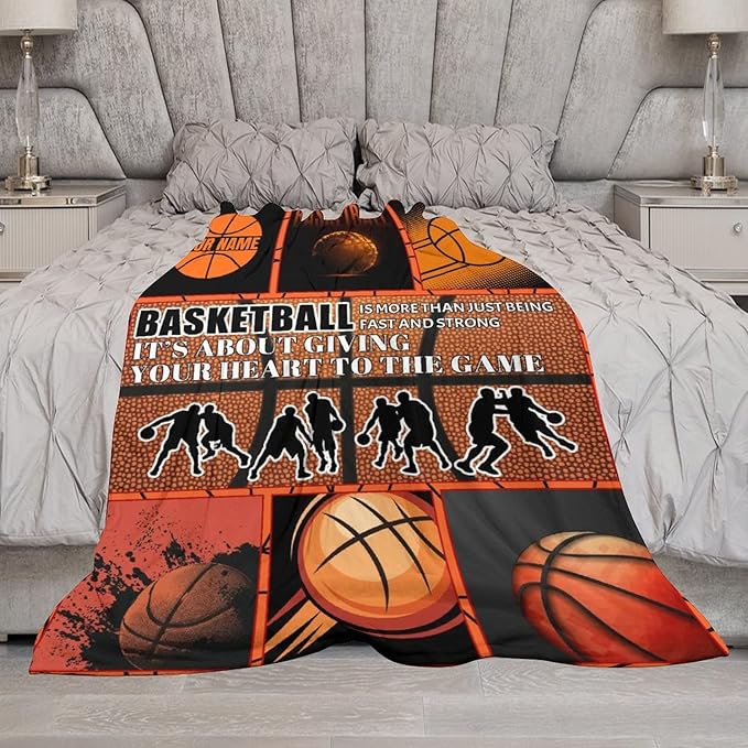 Personalized Basketball Blanket for Girls, Custom Basketball Gifts with Name for Boys, Sport Throw Blankets for Team, Kids Throws for Couch Sofa (30x40 Inch)