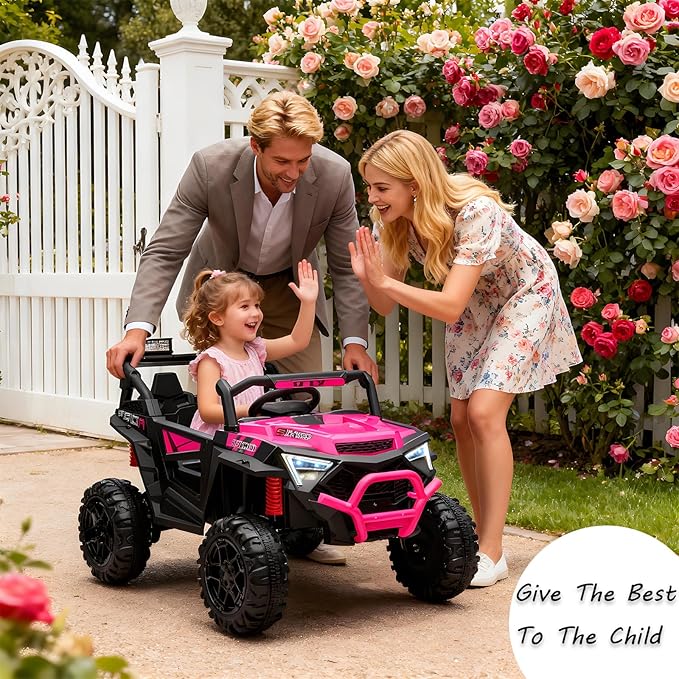 24v Ride On Toys for Big Kids,UTV 2 Seater Ride On Car for Kids,24 Volt Ride On Toys for Boys,W/Remote Control,LED,Music,Bluetooth,4 Shock Absorbers,Toddler 4 Wheeler,Electric Car for(Pink)
