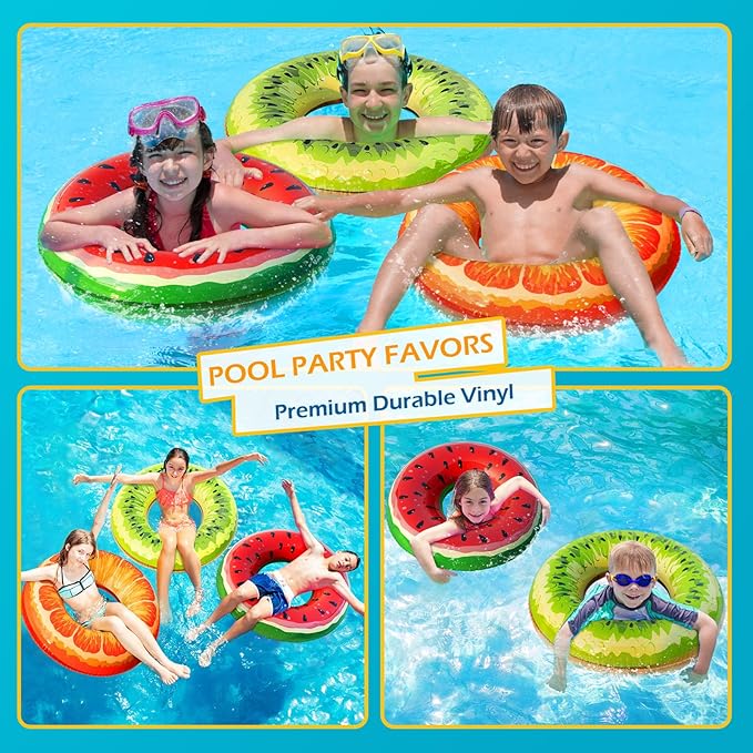 Jasonwell Inflatable Pool Floats Kids - 3 Pack Floaties Pool Tubes Swim Rings Fruit Water Floaty Watermelon Kiwi Orange Inflatable Pool Toys Float for Swimming Pool Party Lake Beach Kids Adults