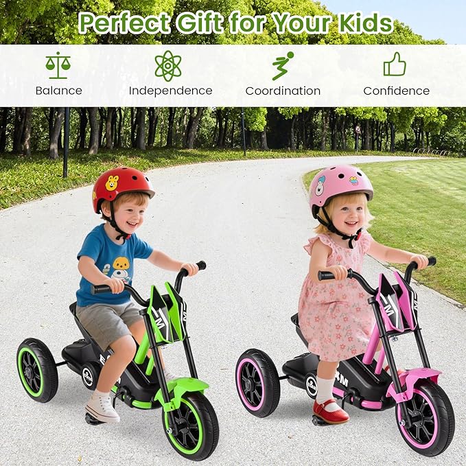 BABY JOY Kids Tricycle, 3-Wheel Toddler Bike with Foot Pedals, Forward/Backward, Toddler Tricycle Ride on Trike with Steering Handlebars, Toy Gift for Boys Girls Aged 3+ (Green)