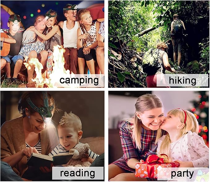 Dinosaur Kids Headlamp, T-Rex Dinosaur Led Headlamp Flashlight, Dinosaur Toy Headlamp Flashlight with 4 Lighting Mode for Boys, Girls’ Camping, Hiking, Reading and Party (Green)