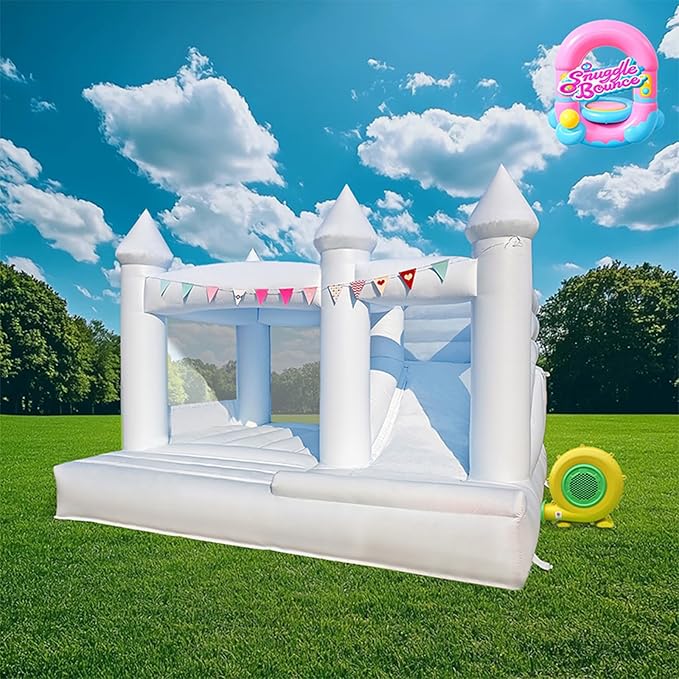13 FT 100% PVC White Inflatable Bounce House with Large Slide Bouncy Castle for Kids Aged 3-12 Jump House Inflatable Bounce Wedding Party Decoration Best Gift for Kid(Includ Blower)