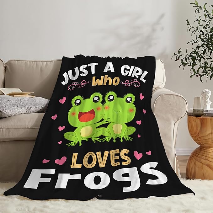 Frog Blanket Just A Girl Who Loves Frogs Throw Blanket Gifts for Kids Girls Boys Adults Women Men Super Soft Cozy Plush Fluffy Fuzzy Fleece Blanket Decor 50''X60''