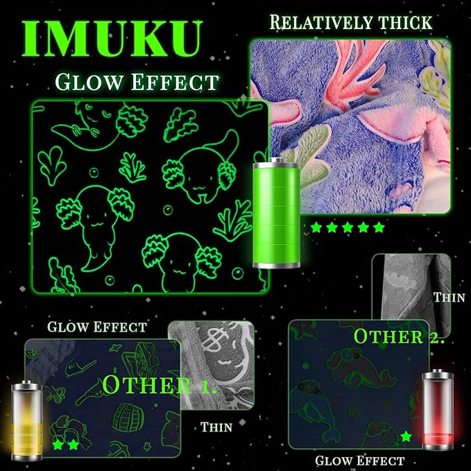 Axolotl Blanket Twin Size Glow in The Dark - Gifts for Teen Girls Boys & Axolotl Lovers - Soft & Cozy Microfiber Salamander Fleece Bedding, Decor for Couch, Sofa, Dorm Room & Bed 60"x80"