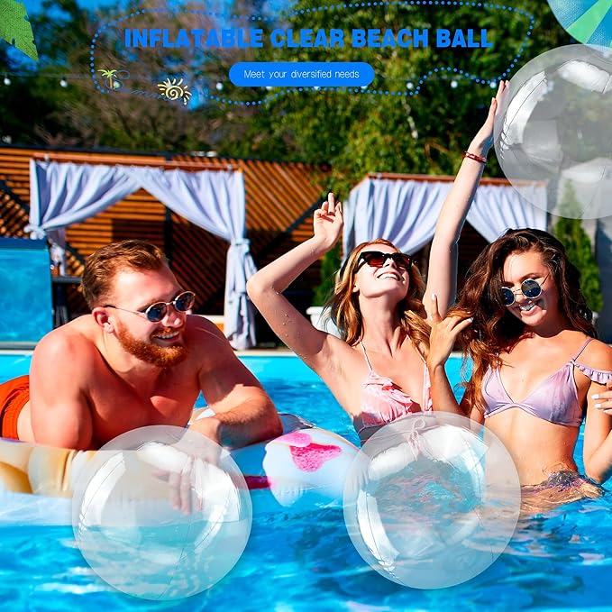 16 Pack 9 Inch Clear Inflatable Beach Balls Transparent Blow Up Beach Balls for Summer Beach Pool Water Party DIY Supplies