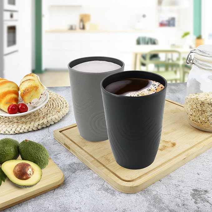 Wheat Straw Cups 6 PCS - 16 OZ Drinking Glasses, Unbreakable Drinking Cup, Water Tumbler for Kitchen, Alternative to Plastic Cups Reusable Microwave and Dishwasher Safe (Black, Grey)