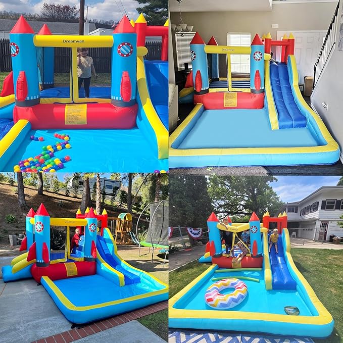 AKEYDIY Kid Bounce House Rocket Blast- 13X12ft Inflatable Jump Houses for Kids 3-12, Adventure Park W/Long Slide,Climbing Wall,Bounce Castle for Indoor Outdoor