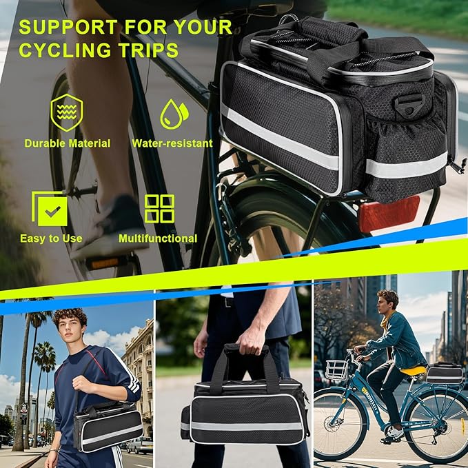 Desing Wish 16L Bike Bags for Bicycle Rear Rack Large Capacity Insulated Bicycle Rack Pouch Ebike Pannier Bag Bike Saddle Seat Pouch for Cycling Trip/Commuter (Black)