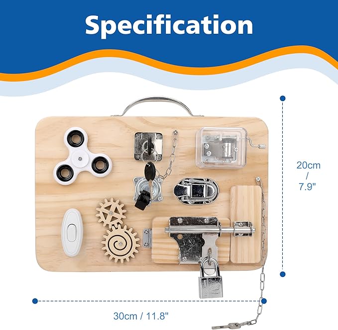 Wooden Montessori Toys Busy Board for 1 2 3 4 Year Old, Baby Toddler Sensory Toys, for Fine Motor Skills, for Autism ADHD