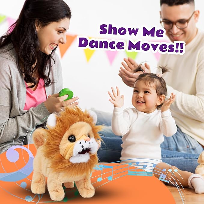 Cuteoy Walking Yellow Lion Stuffed Animal Speaking Roar Plush Electric Interactive Animated Plushies Toy for Girls Boys Birthday