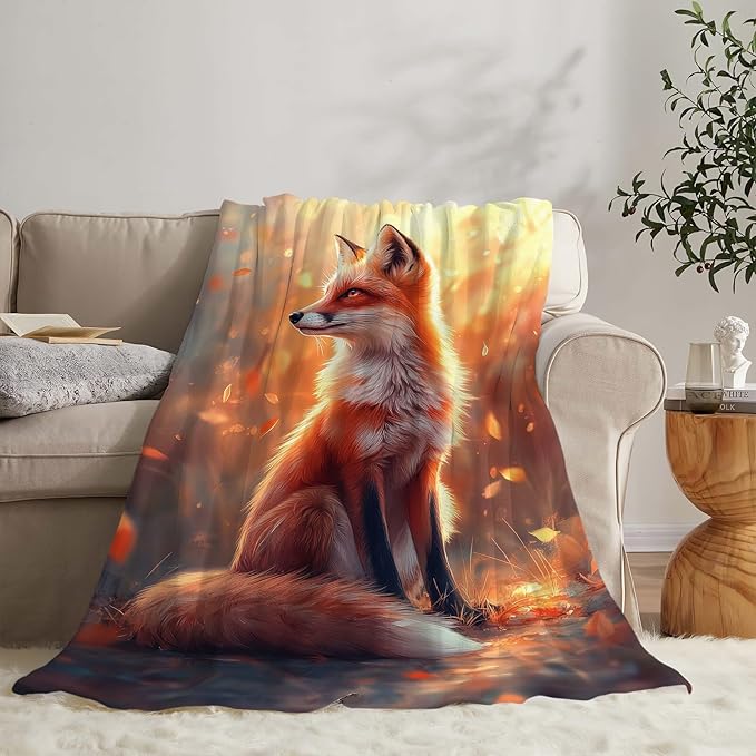Fox Blanket Orange Fox Throw Blanket Fox Gifts for Girls Women Kids Boys Adults Men Super Soft Cozy Plush Fluffy Fuzzy Fleece Blanket Home Decor 40''X50''