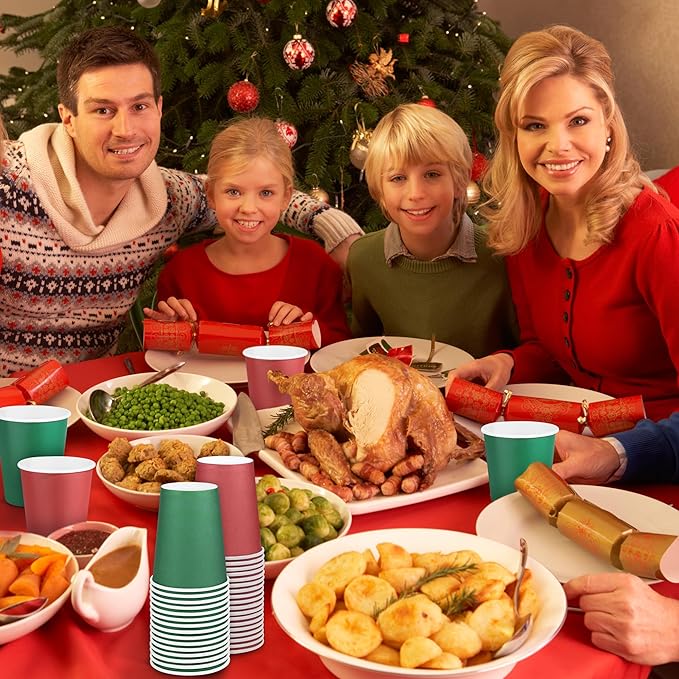 144 Pieces Christmas Paper Cups 9 Oz Disposable Coffee Paper Cups Holiday Party Cup Beverage Drinking Cup for Christmas, Wedding, Birthday, Party, DIY, and Picnic (Red, Green)