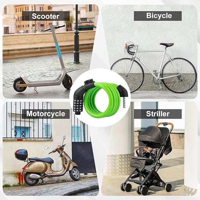 E Scooter Lock, Bike Combination Cable Locks Compatible with Xiaomi M365/Max/GXL/Ninebot/Segway/Motor/Bicycle Lock 4 ft Long/0.472In Scooter Anti-Theft Ideal 4 Digit/12 Steel Cable