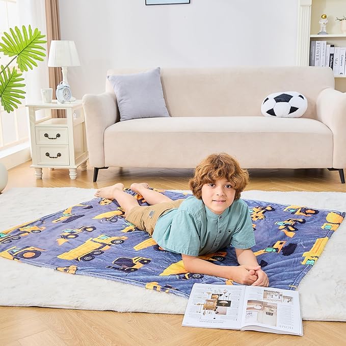 Wajade Kids Construction Truck Blanket for Boys Soft Fleece Kids Blanket for Couch Sofa Bedroom 3D Vehicles Excavator Cars Throw Blanket 60"x80"