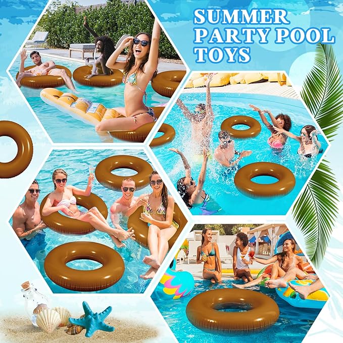 6 Pcs Inflatable Pool Floats 24 Inches Swim Tube Bulk Swimming Ring Pool Floaties for Beach Party Decorations Women and Men River Lake Summer Vacation Holiday(Light Brown)