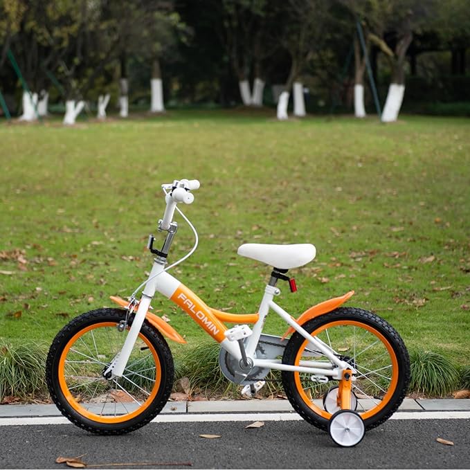 14/16/18 Inch Children’s Bike for Toddlers Kids Ages 3-9, Safe Non-Slip Tires, Removable Training Wheels, Coaster Brake, Easy Assembly, Perfect for Boys and Girls, Orange