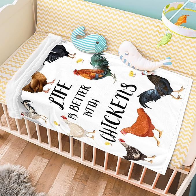 Cute Chicken Printed Blanket Soft Fuzzy Flannel Plush Throw Blanket for Couch,Sofa and Bed Decorative Blankets Funny Colorful Rooster Swaddle Baby Kids Blanket All Season 60"x50"