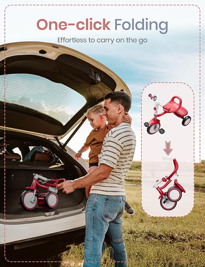 besrey Toddler Tricycle with Bell, Kids Tricycle Age 18 Months to 5 Years, Kids Trike, Toddler Bike for 1.5-5 Year Olds, Baby Trike, Gifts & Toys for Boys & Girls, New Red