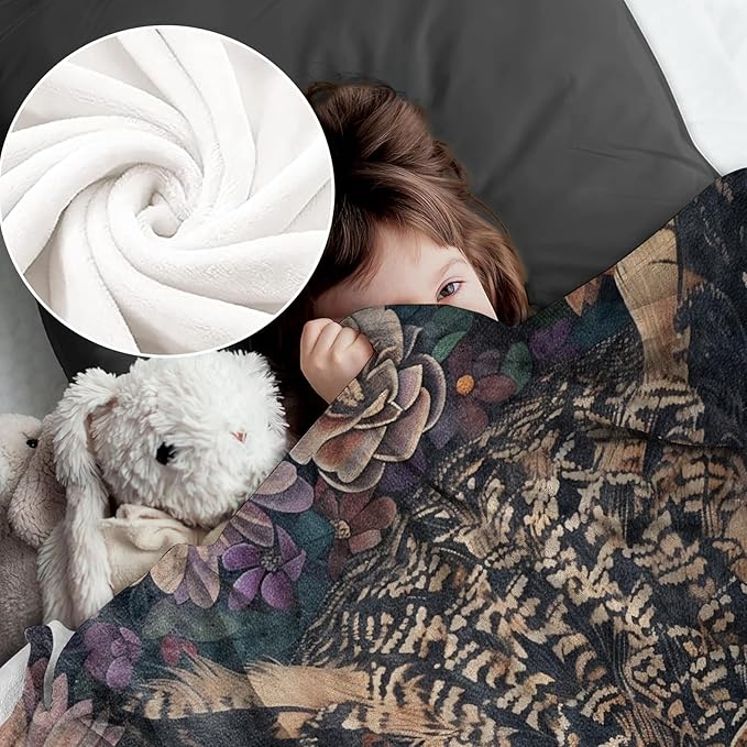 Owl Blanket for Women, Kids, Adults - Flannel Throw with Flower Floral Design for Sofa, Couch, Bed - Soft Warm Cozy Decor, 50" x 40"