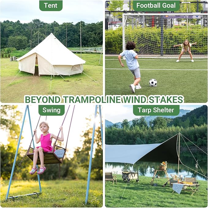 12 in 8 Pack Trampoline Stakes, U Shaped Trampoline Anchors High Wind Heavy Duty, Trampoline Anchor Kit, Steel Stakes for Trampolines, Outdoor Canopies, Camping Tents, Football Goal, Black