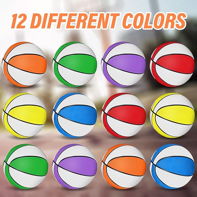 Wettarn 12 Pcs Mini Basketballs for Kids - Size 3 Colorful Rubber Basketball Bulk with Pump for Mini Hoop, Indoor Outdoor Practice, Game, Back to School Party, 7 Inch