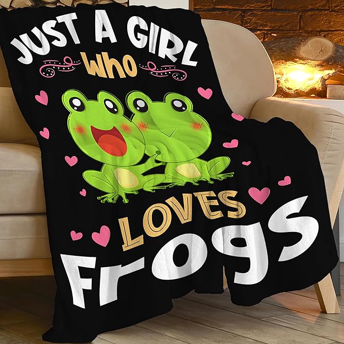 Frog Blanket Just A Girl Who Loves Frogs Throw Blanket Gifts for Kids Girls Boys Adults Women Men Super Soft Cozy Plush Fluffy Fuzzy Fleece Blanket Decor 60''X80''
