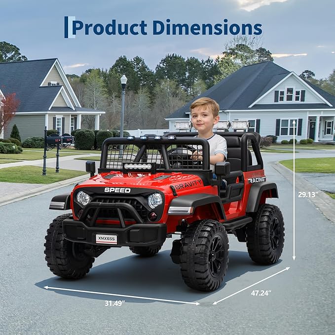 24V 2 Seater Kids Electric Truck with Parent Remote Control, 4WD Ride on Car for Toddlers & Kids 4-8, 100Min Battery, Dual Motor, All Terrain Electric Vehicle Gift for Boys Girls
